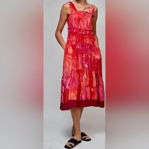 💜 Love Binetti Hera Print Dress Pink/ Fuchsia 100% Silk NWOT Sz XS